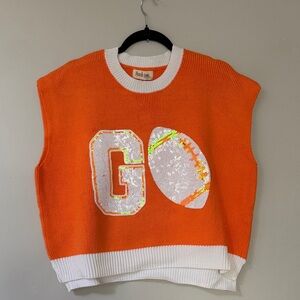 Peach Love California Orange & White Sequin 'GO' Football Knit Tank